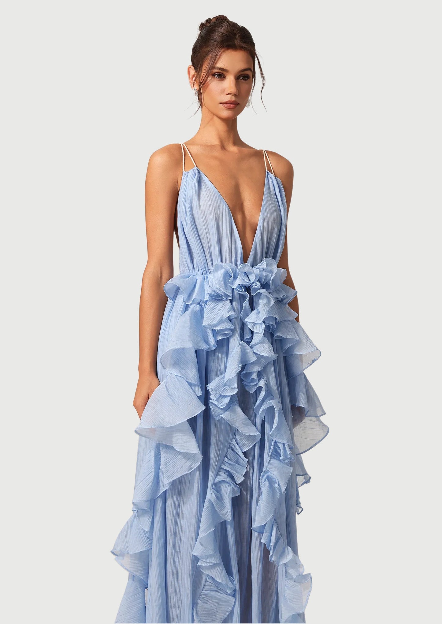 Sleeveless Backless Pleated Layered Maxi Dress