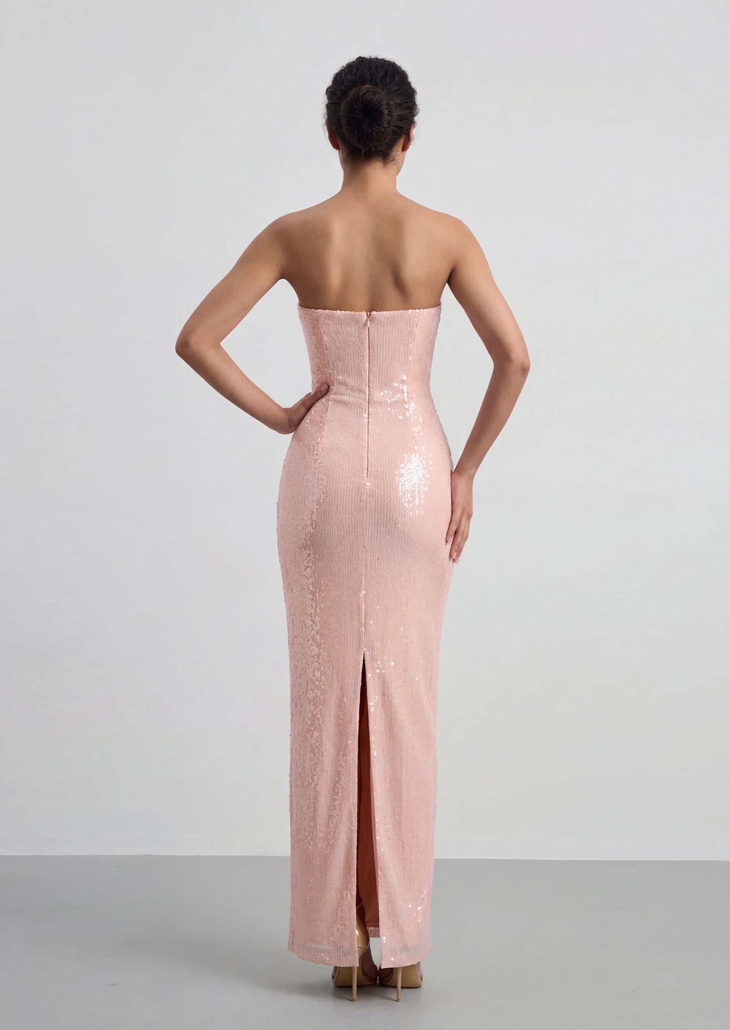 Cambria Bow Sequin Scalloped Maxi Dress In Pink