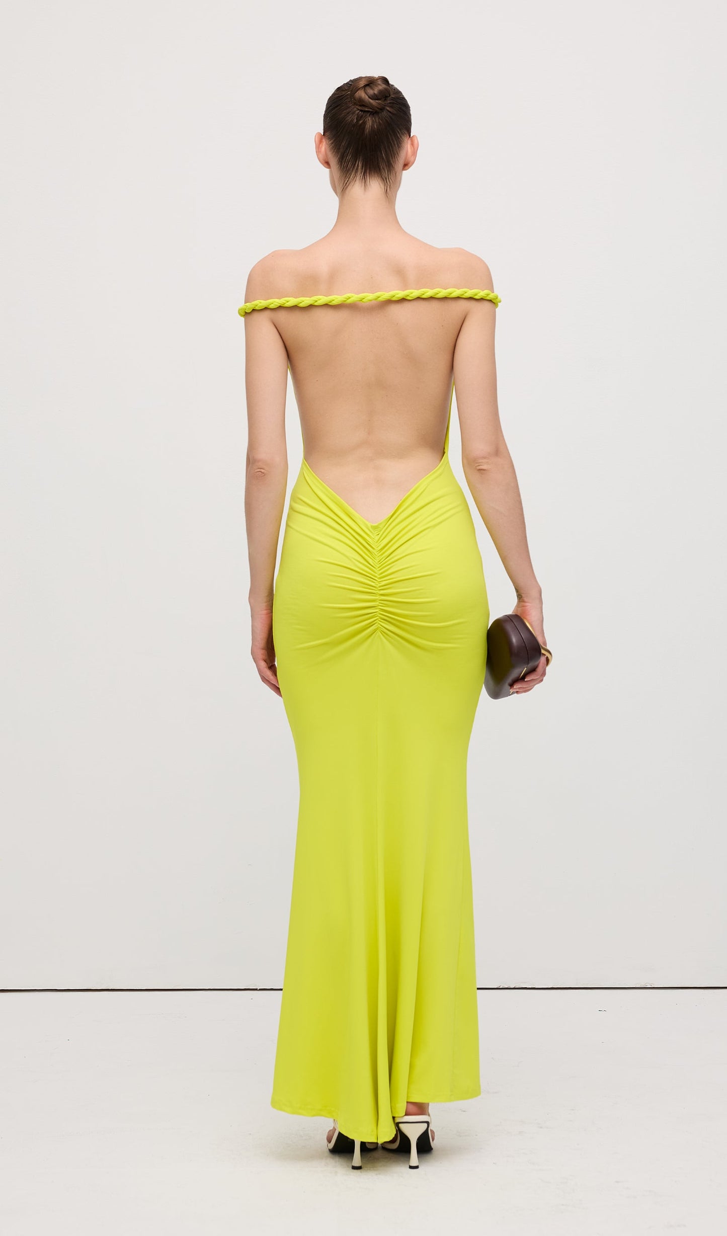 Open Back Pleated Fitted Maxi Dress