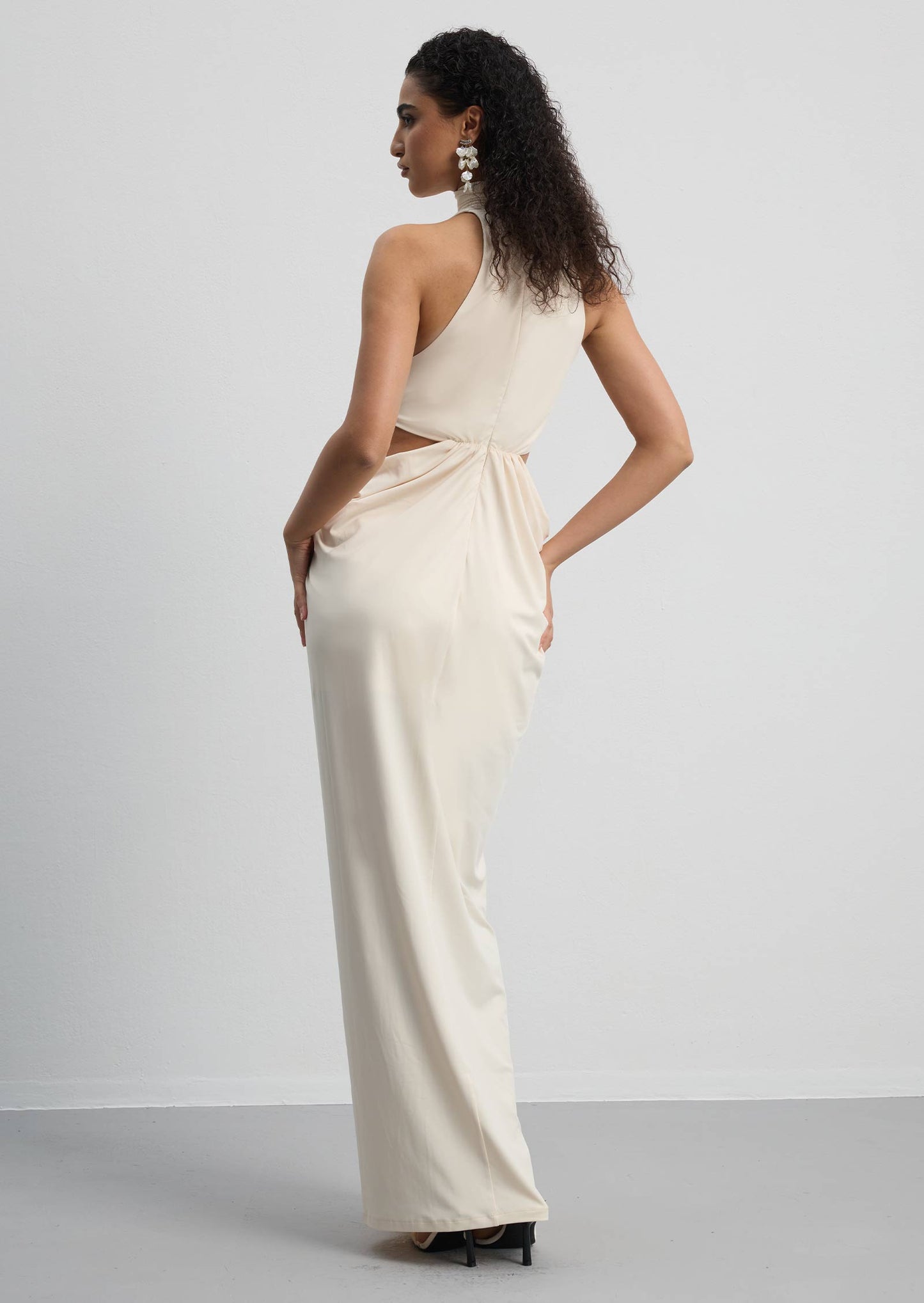 Solid Cut Out Ruched Maxi Dress