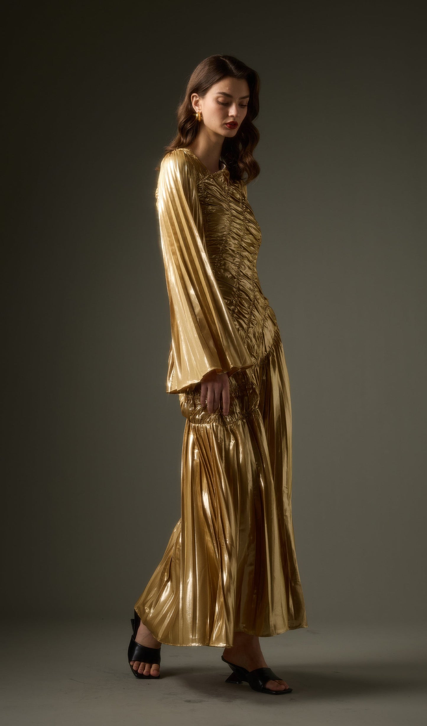 Metallic Maxi Dress In Gold