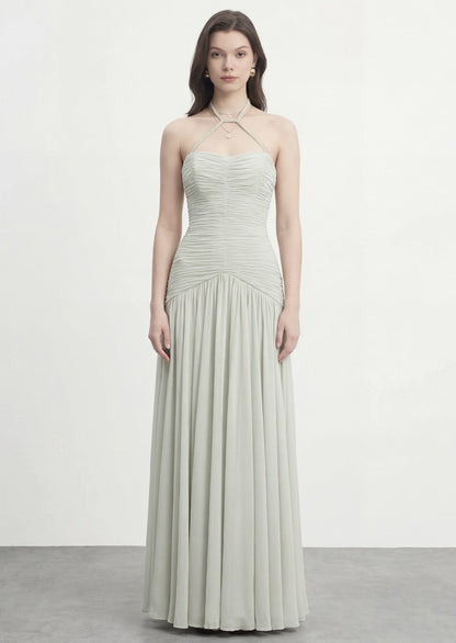 Sage Green Draped Bodice Gown