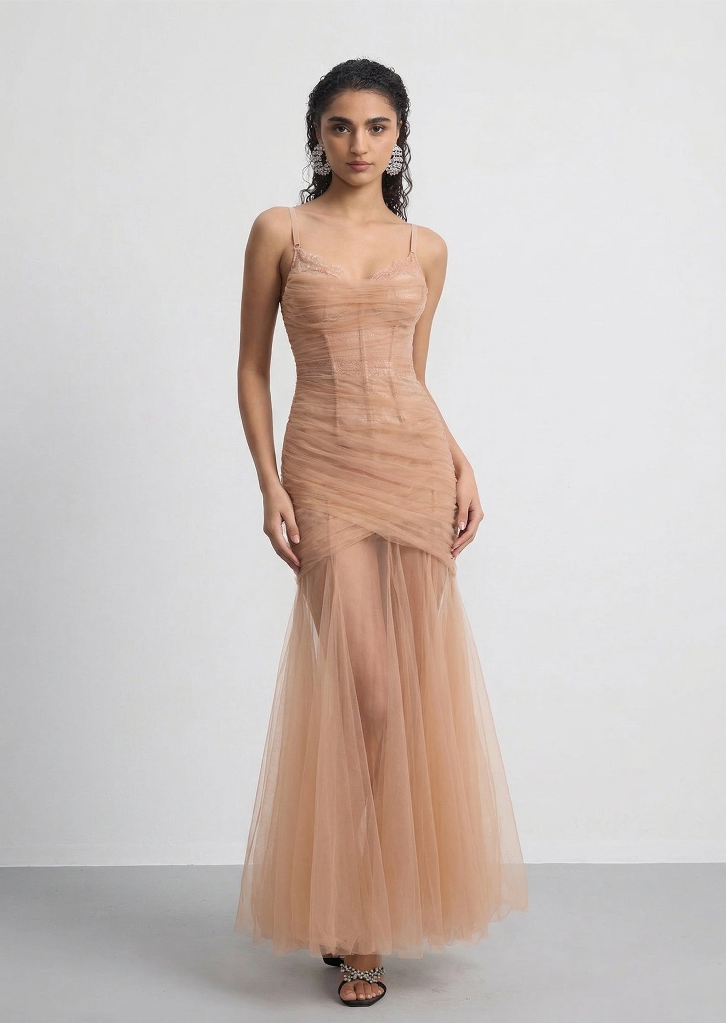 Juanita Sheer Lace Corset Maxi Dress
