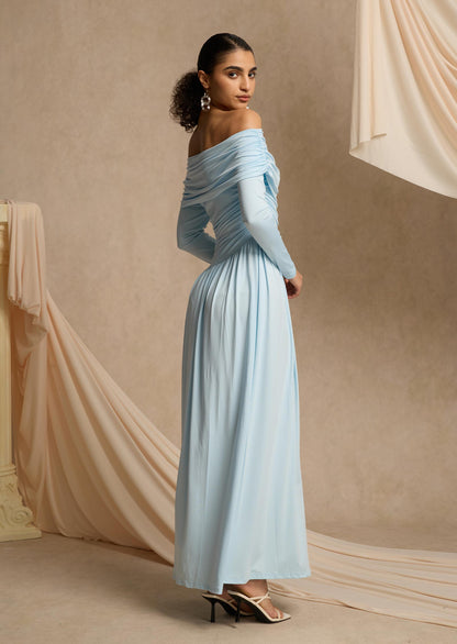 Layali Rose Jersey Gathering Long Sleeve Maxi Dress