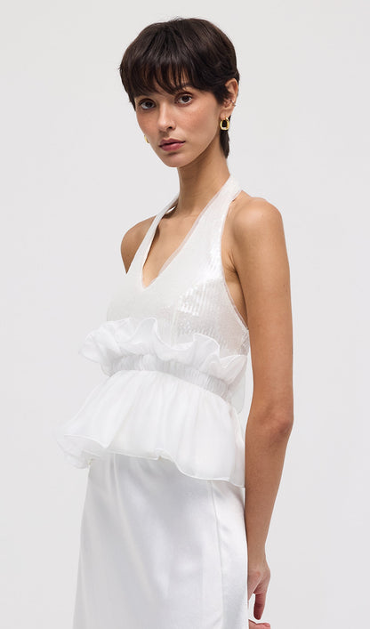 Halter Sequin Ruffled Top