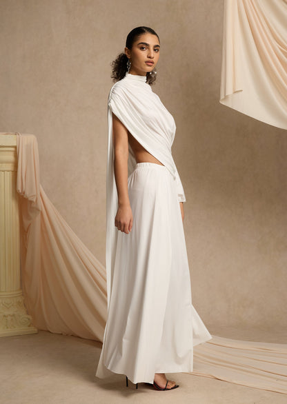 Asymmetrical Blouse & Maxi Skirt With Slit Set