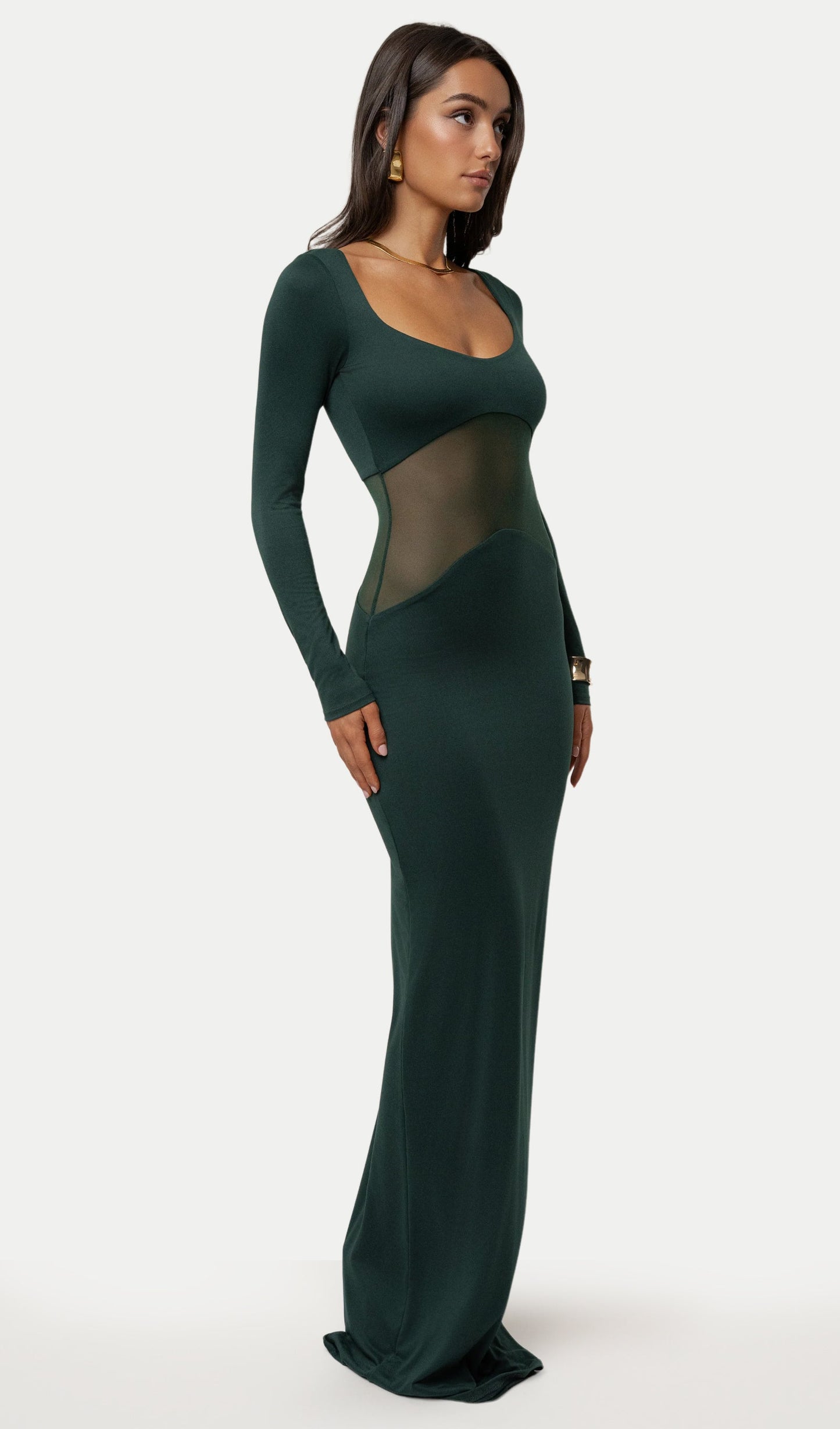 Solid Sheer Knit Curve Maxi Dress In Green