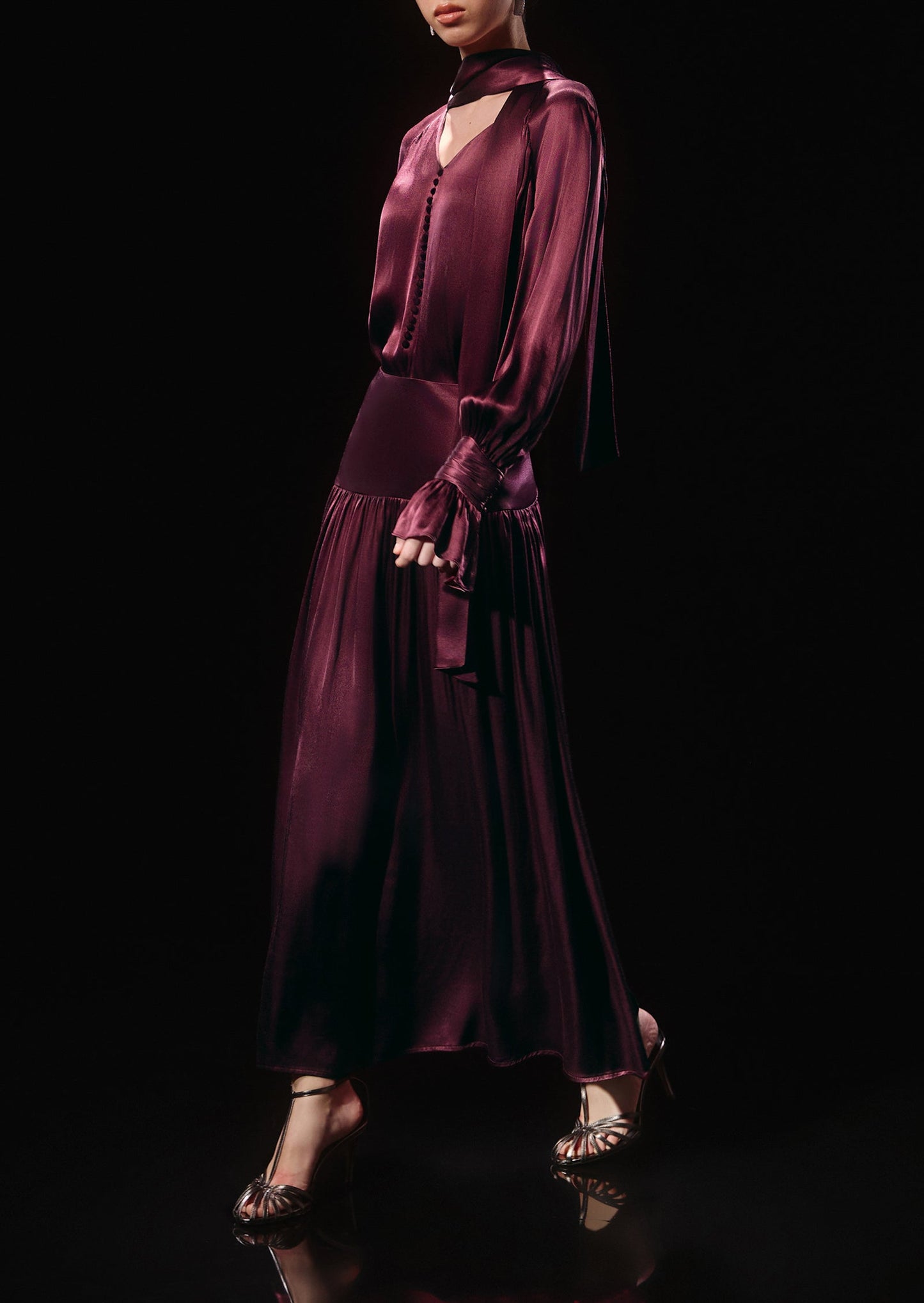 Viscose Midi Dress With Matching Ribbon Scarf