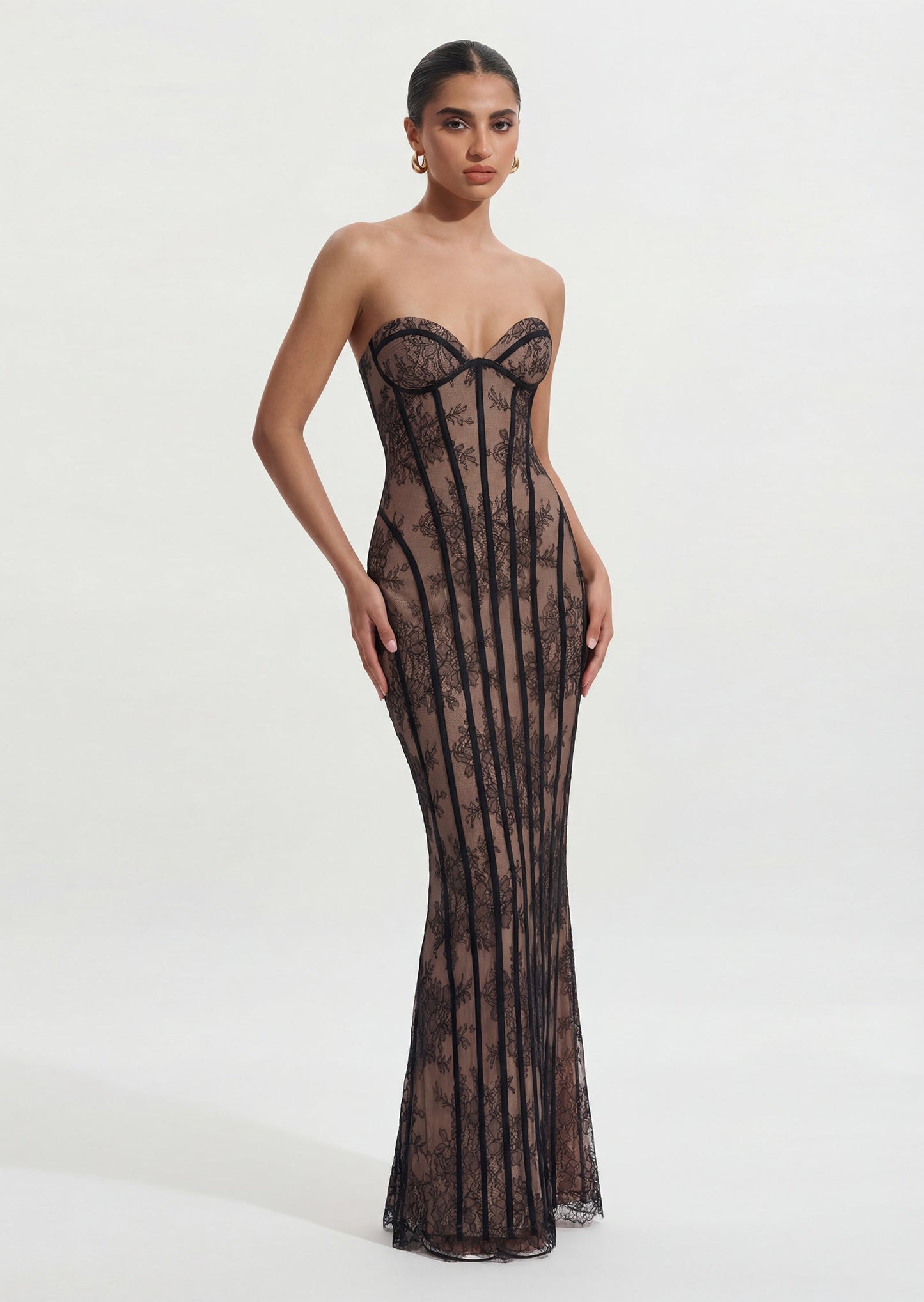 Sian Maxi Dress In Black Floral Lace