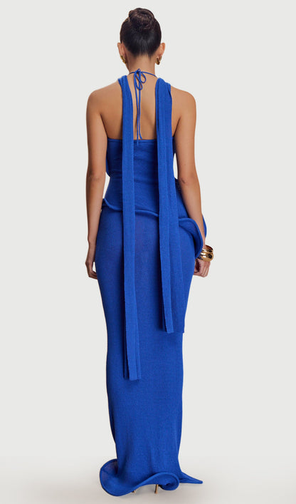 Halter Knit Maxi Dress In Cobalt