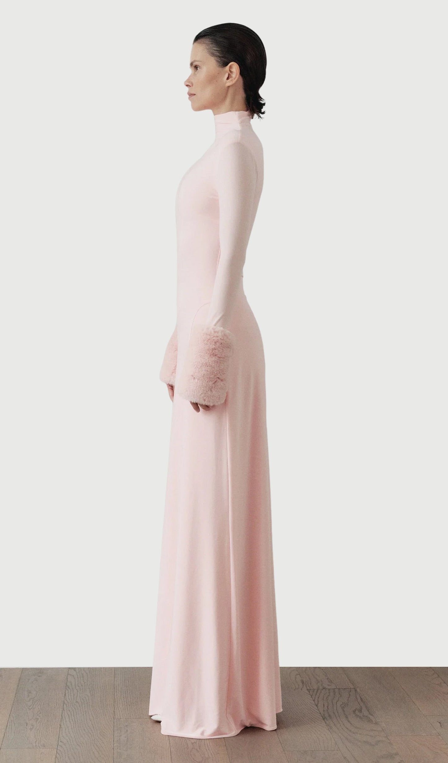 Slit Maxi Dress With Detachable Fur Details