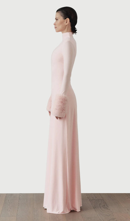 Slit Maxi Dress With Detachable Fur Details