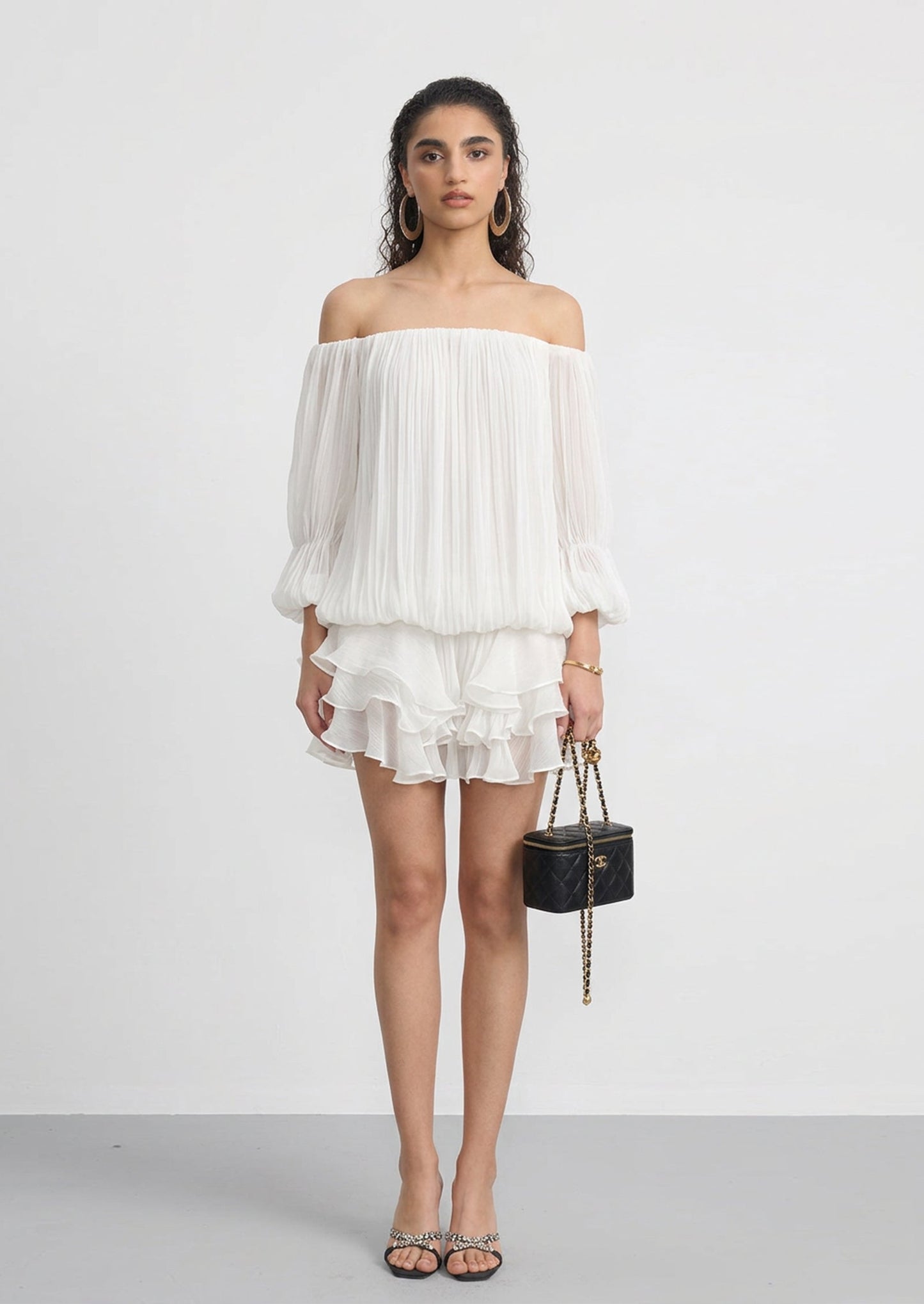 Oralee Off Shoulder Organza Mini Dress In White