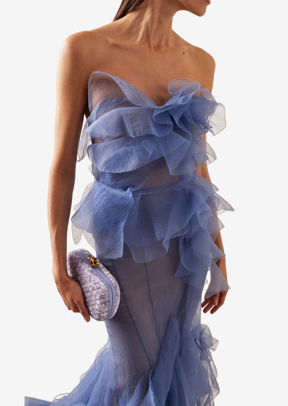 Chiffon Ruffle Off Shoulder Maxi Dress