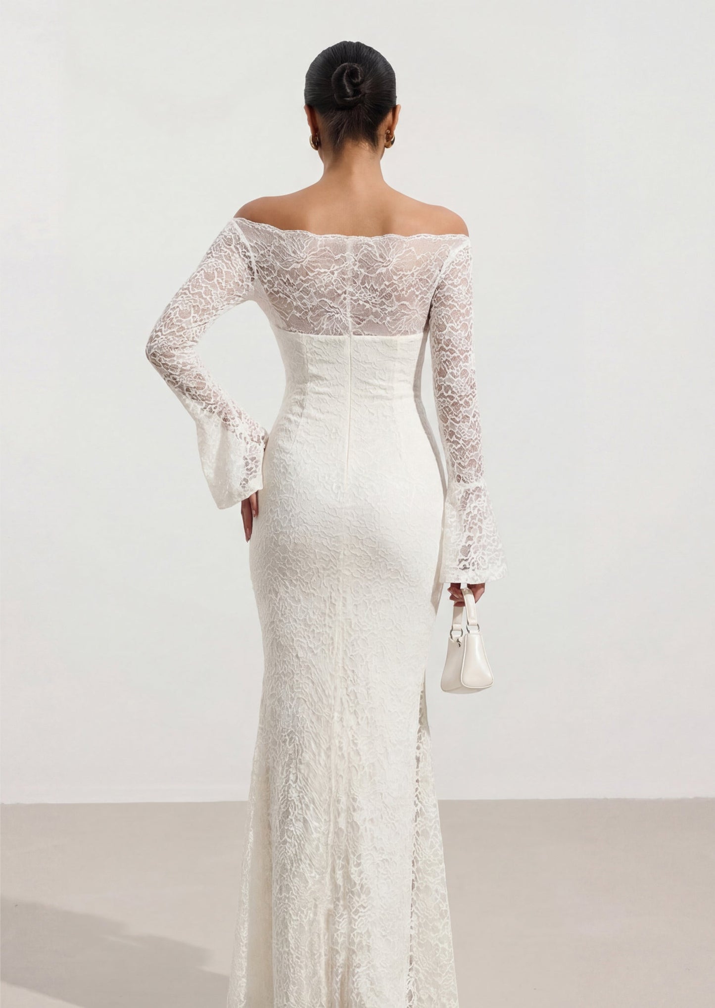 Clakely Off Shoulder Mermaid Lace Maxi Dress In White