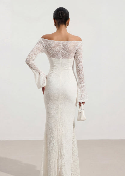Clakely Off Shoulder Mermaid Lace Maxi Dress In White