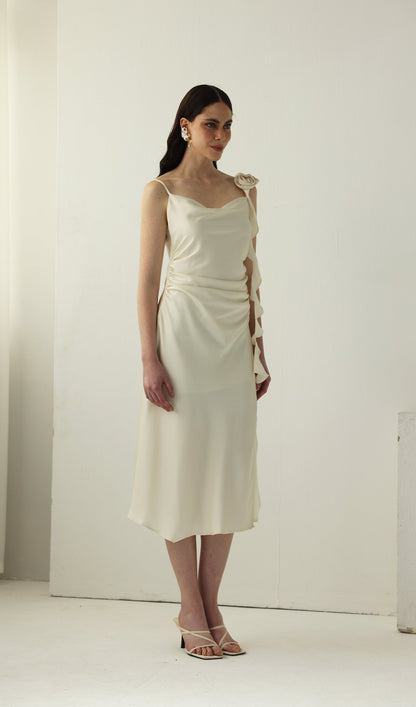 Satin Ruched Midi Slip Dress