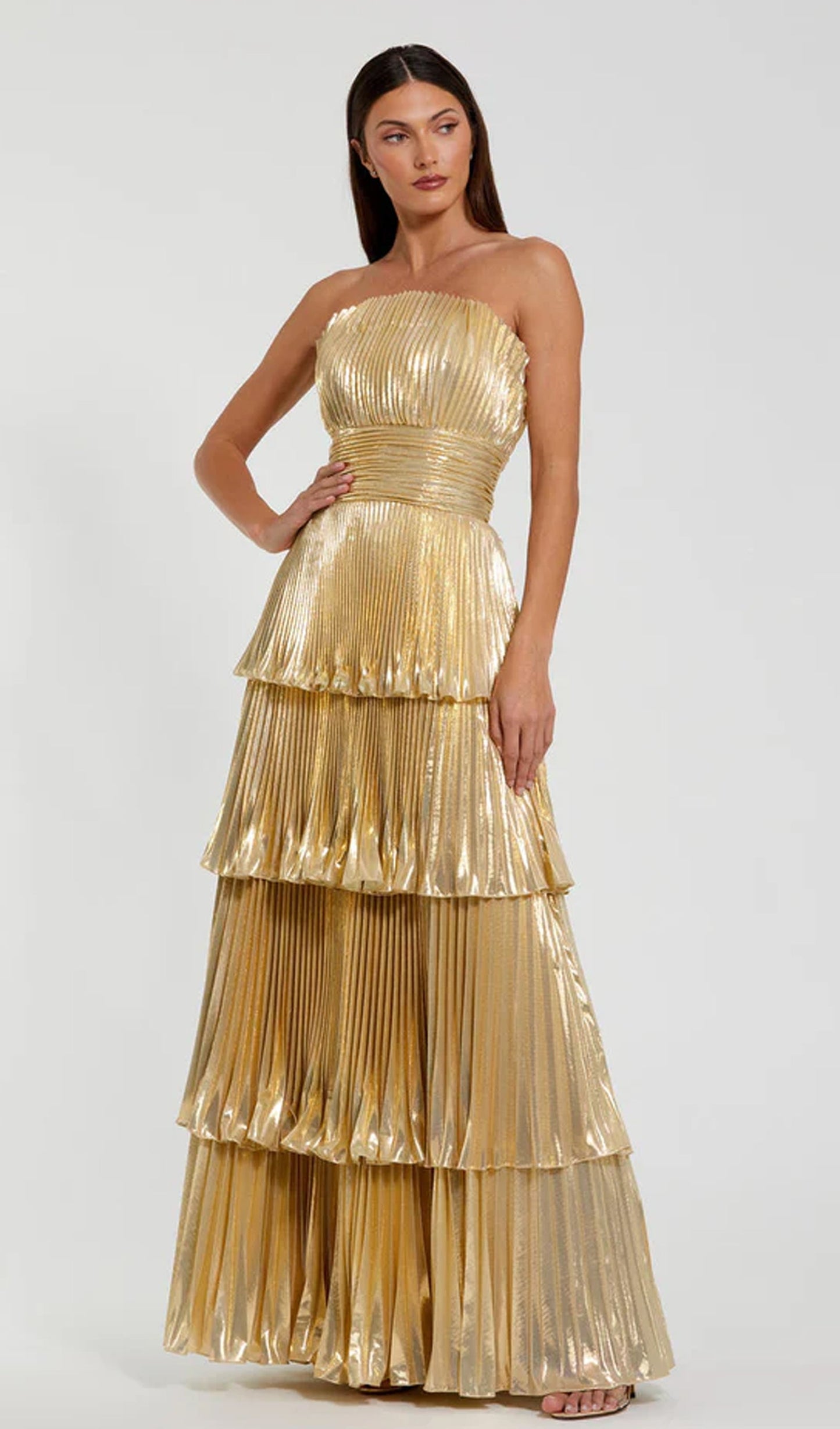 Noor Elegance Metallic Tiered Ruffle Maxi Dress