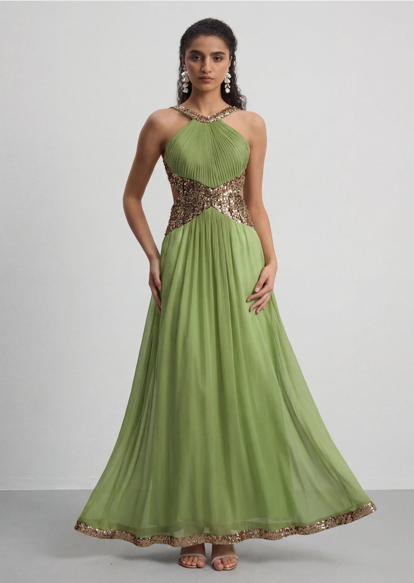 Melisa Pleated Cut Out Sequin Maxi Dress