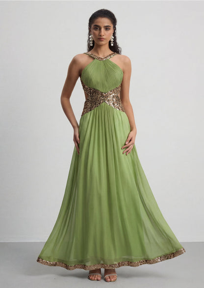 Melisa Pleated Cut Out Sequin Maxi Dress