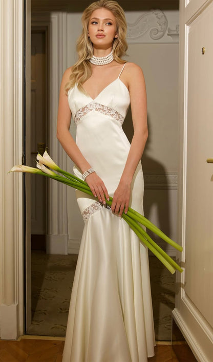 Satin V-Neck Slim Fit Fishtail Maxi Dress