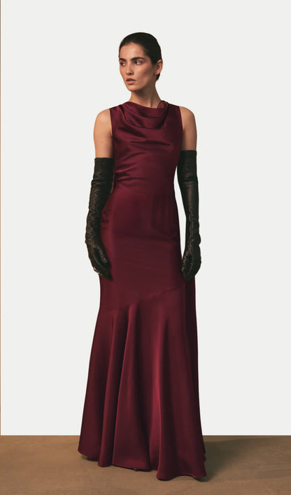 Draped Neckline Maxi Dress With Ribbons