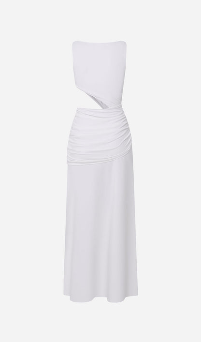 Draping And Shell Decorations Maxi Dress In White