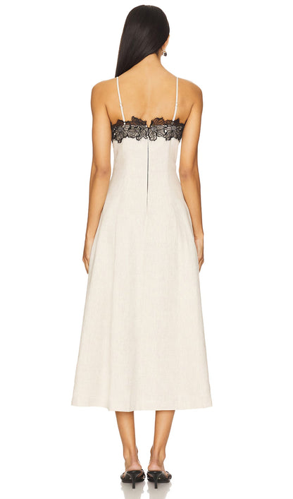 Lace Neckline Trim Midi Dress