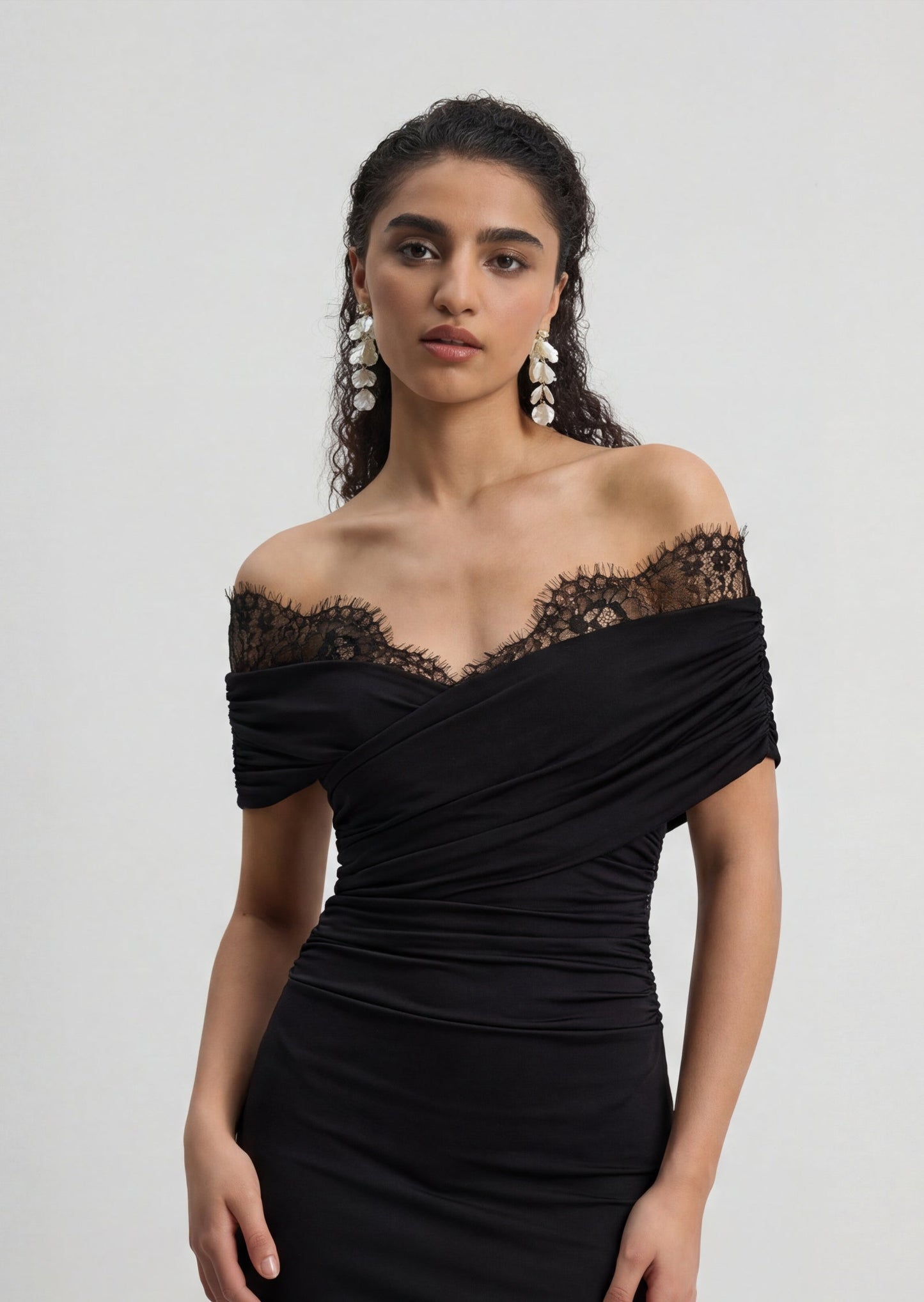 Iris Lace Trim Midi Dress In Black