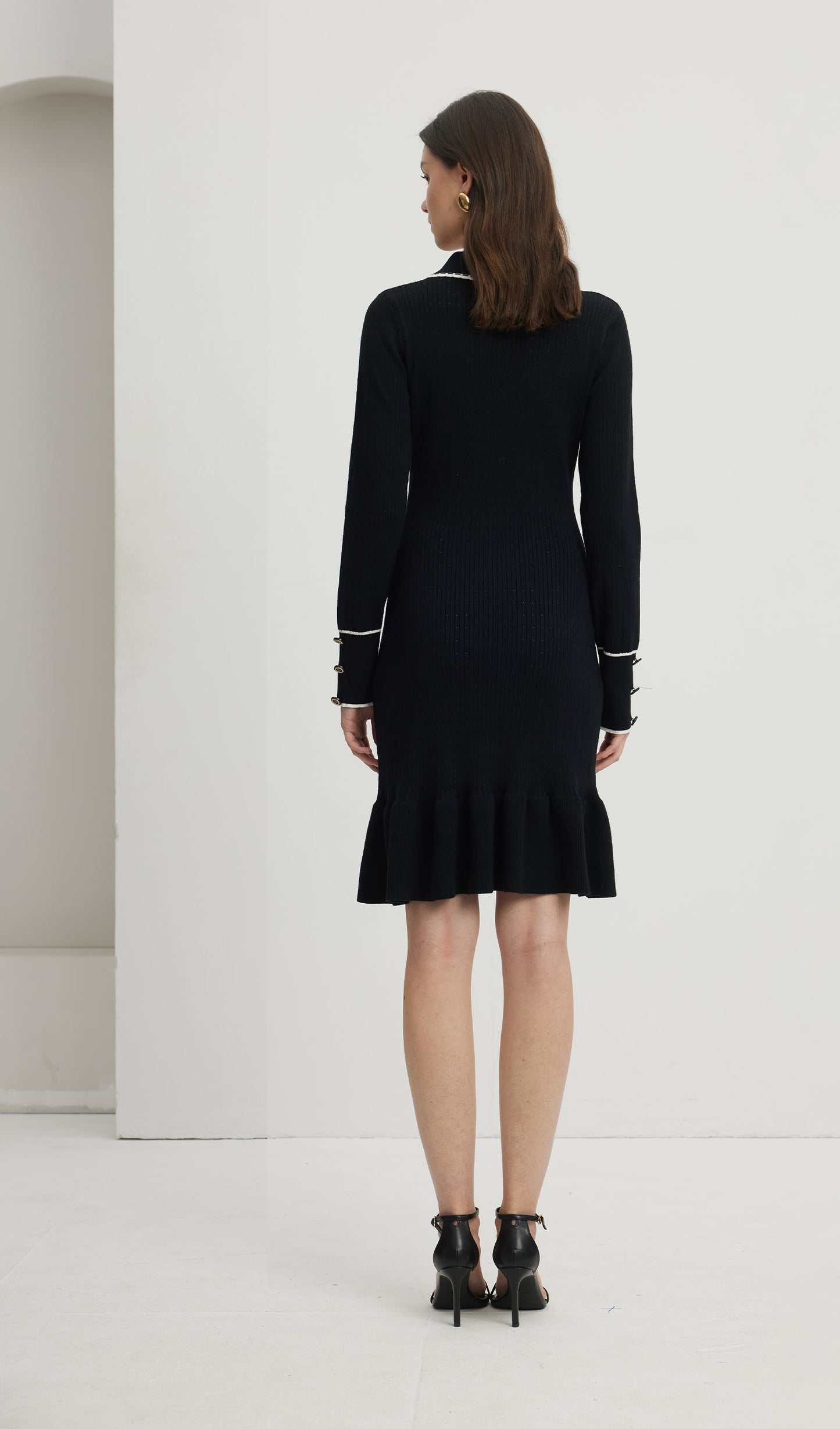 Fitted Textured Jersey Mini Dress-Black