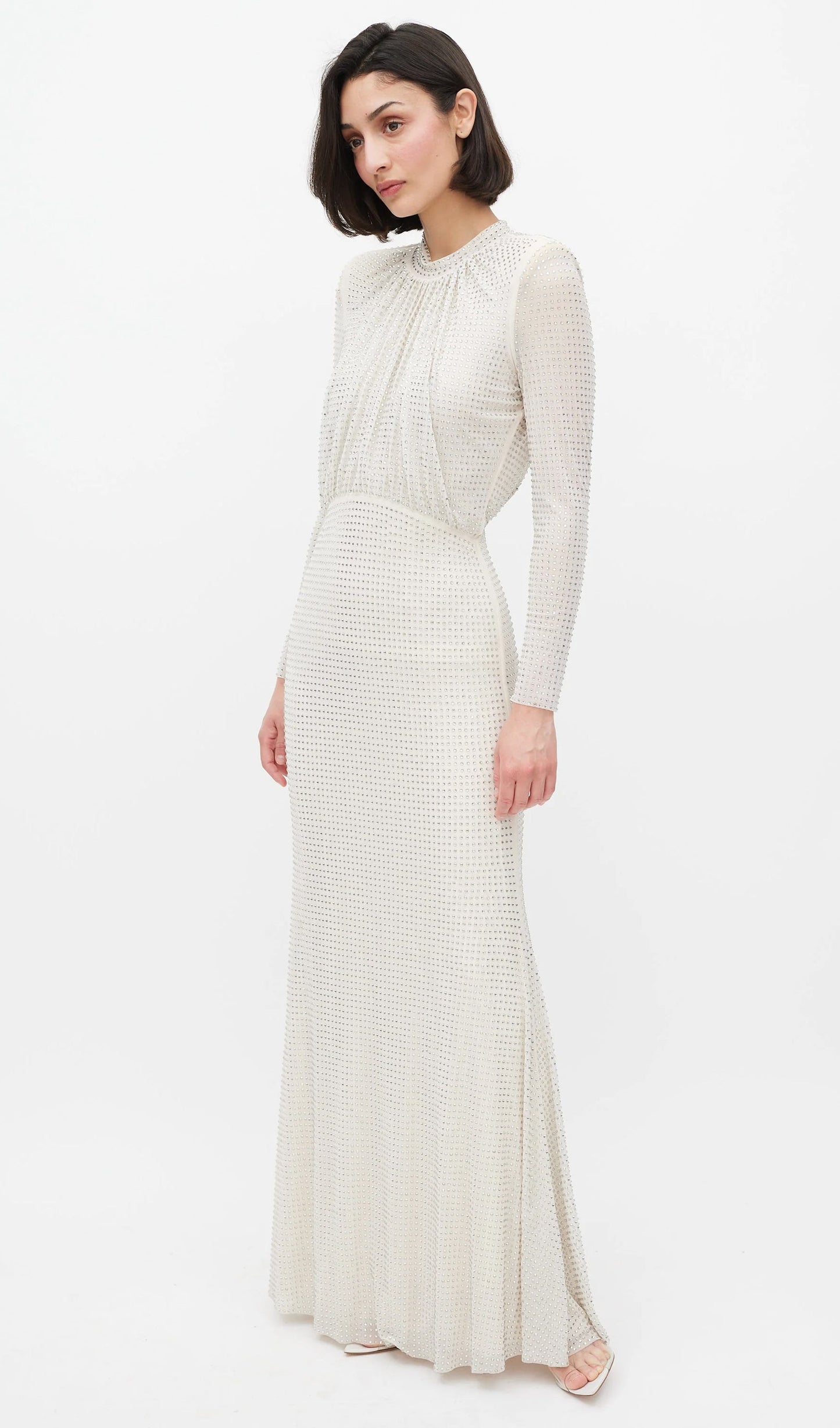 Rhinestone Mesh Long Sleeve Maxi Dress