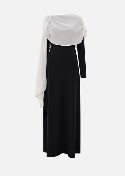 Maxi Dress With Contrasting Draped Shoulders