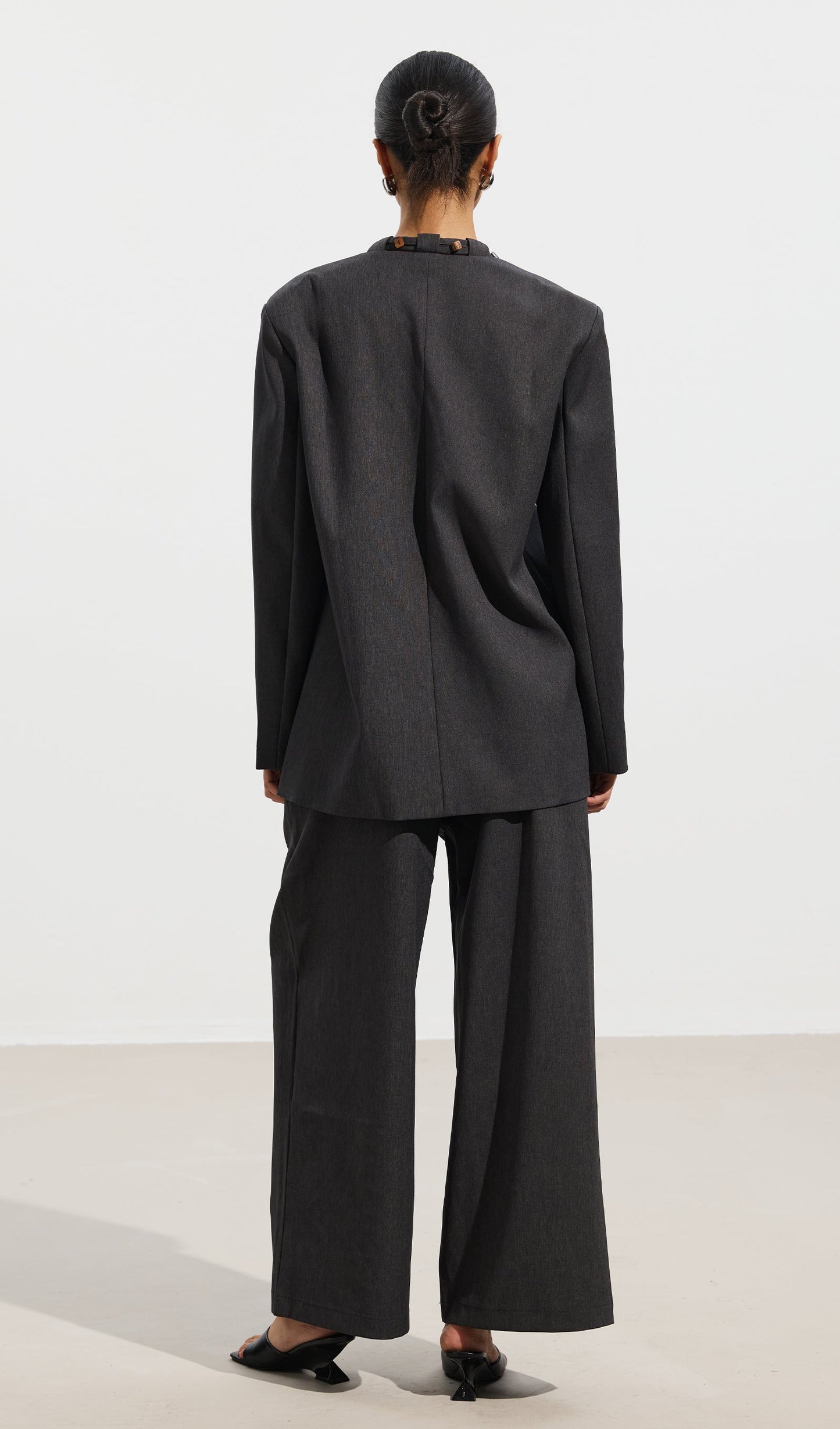 Wooden Button Top & Belted Suit Pants Set