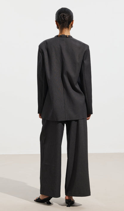 Wooden Button Top & Belted Suit Pants Set