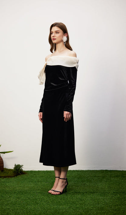 Off Shoulder Pearl Lace Up Maxi Dress