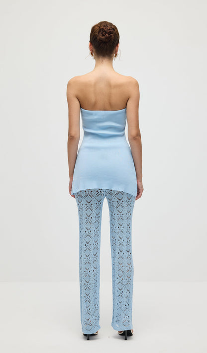 Bandage Knit Top & Crochet Knit Pants In Blue