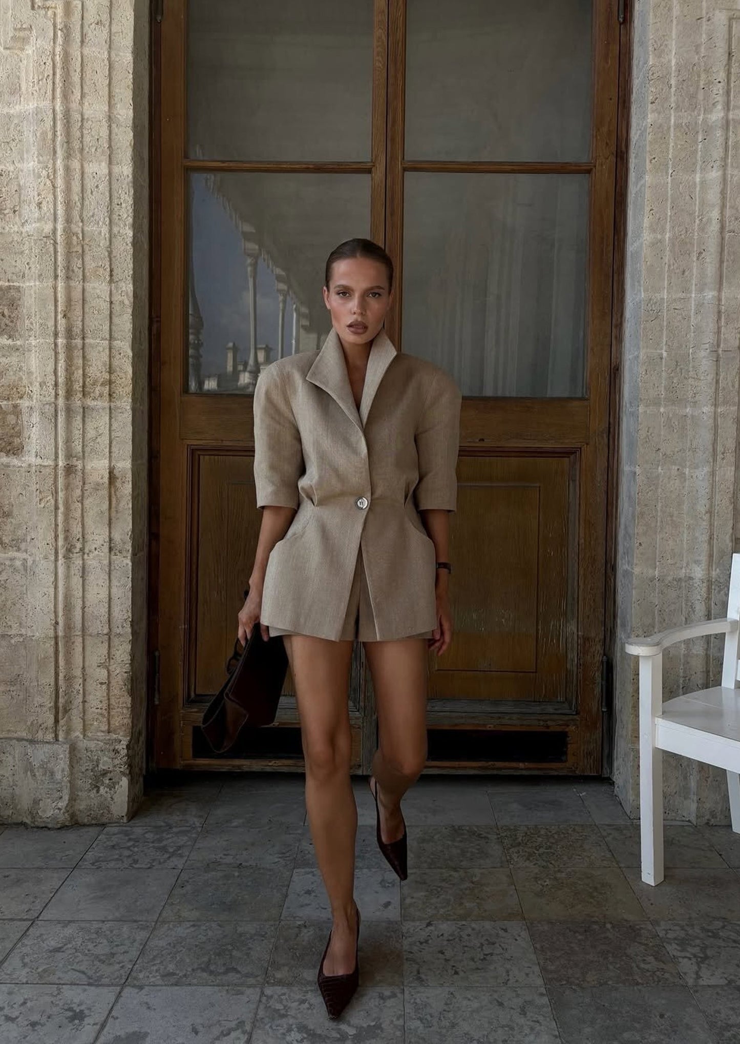 Mid-Sleeve Suit Jacket & Shorts Set