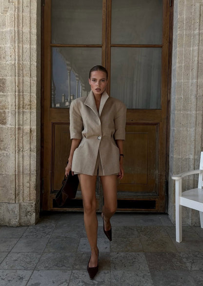 Mid-Sleeve Suit Jacket & Shorts Set