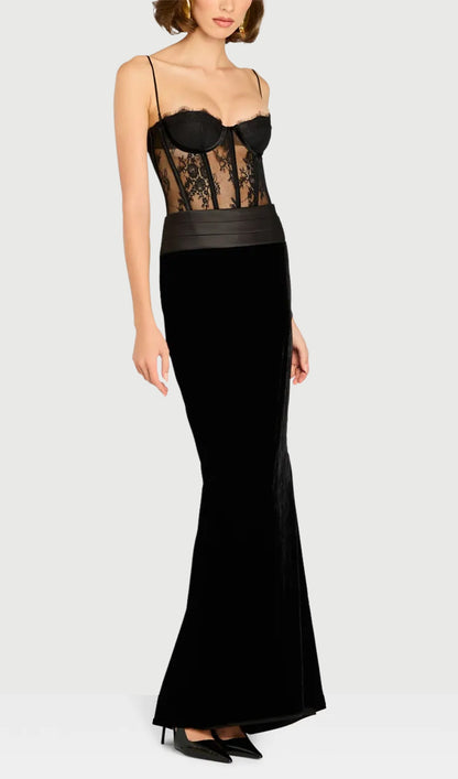 Lace Corset Velvet Maxi Dress