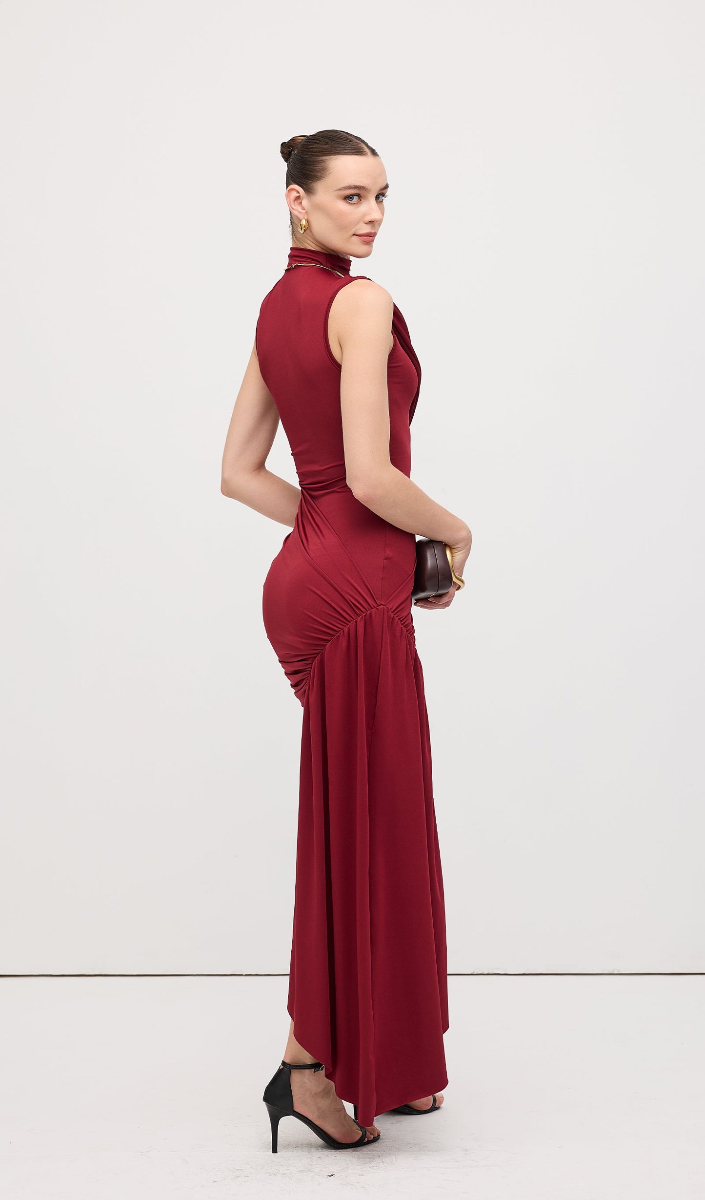 Asymmetrical Draping Mini Dress Claret