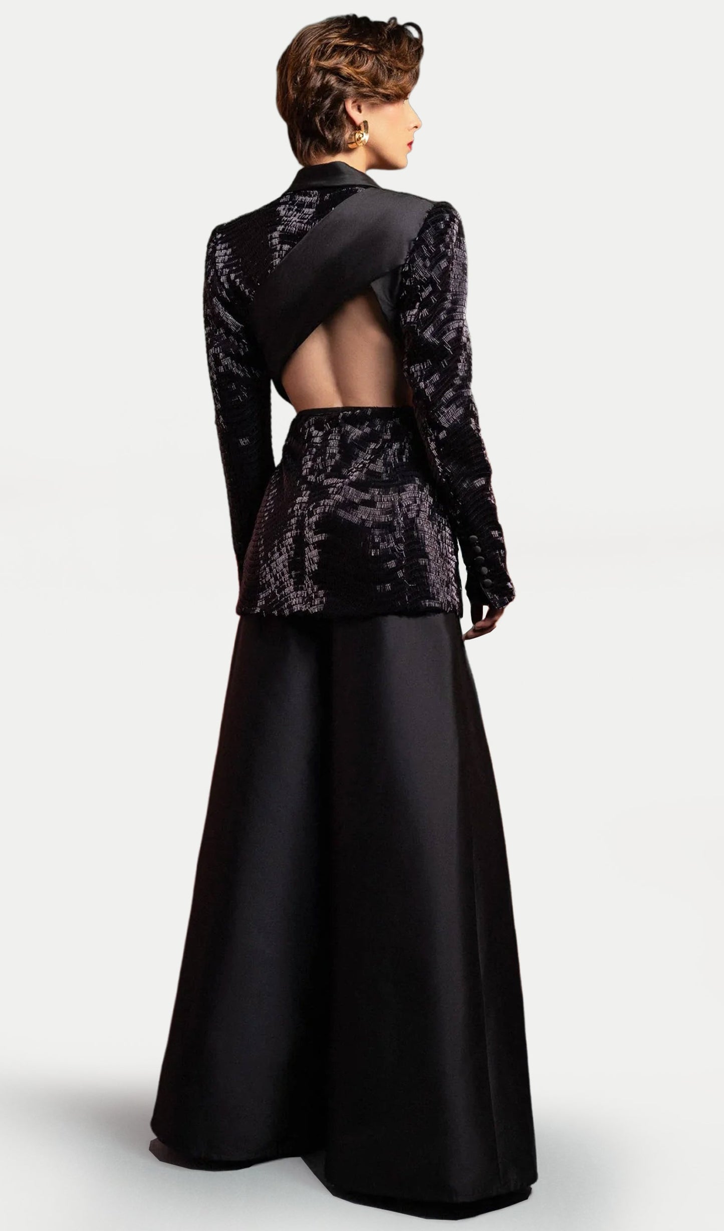 Sequin Blazer With Draped Taffeta