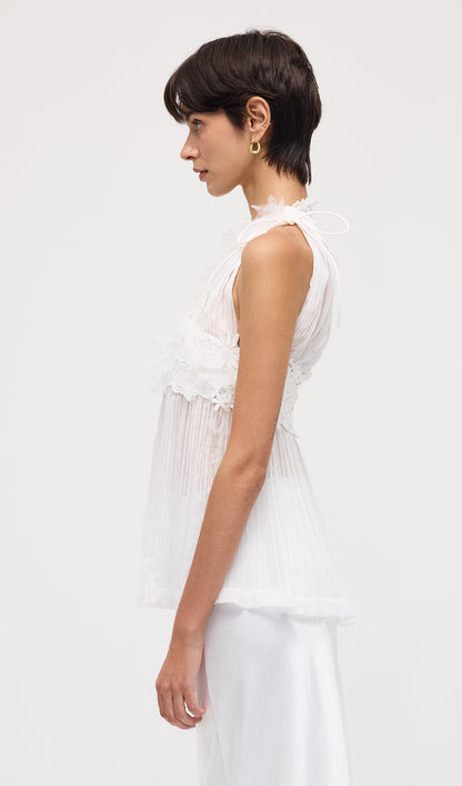 Sleeveless Pleated Embroidered Top
