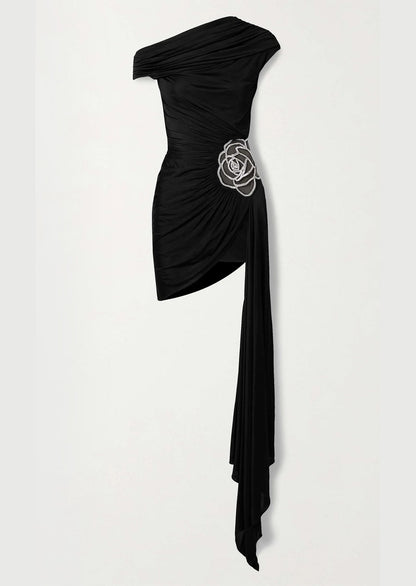 Rhinestone Bandage One Shoulder Mini Dress