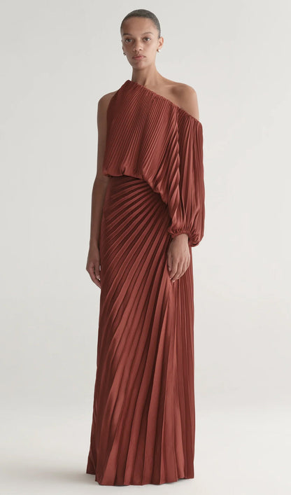 Pleated Asymmetric Top & Maxi Skirt Set