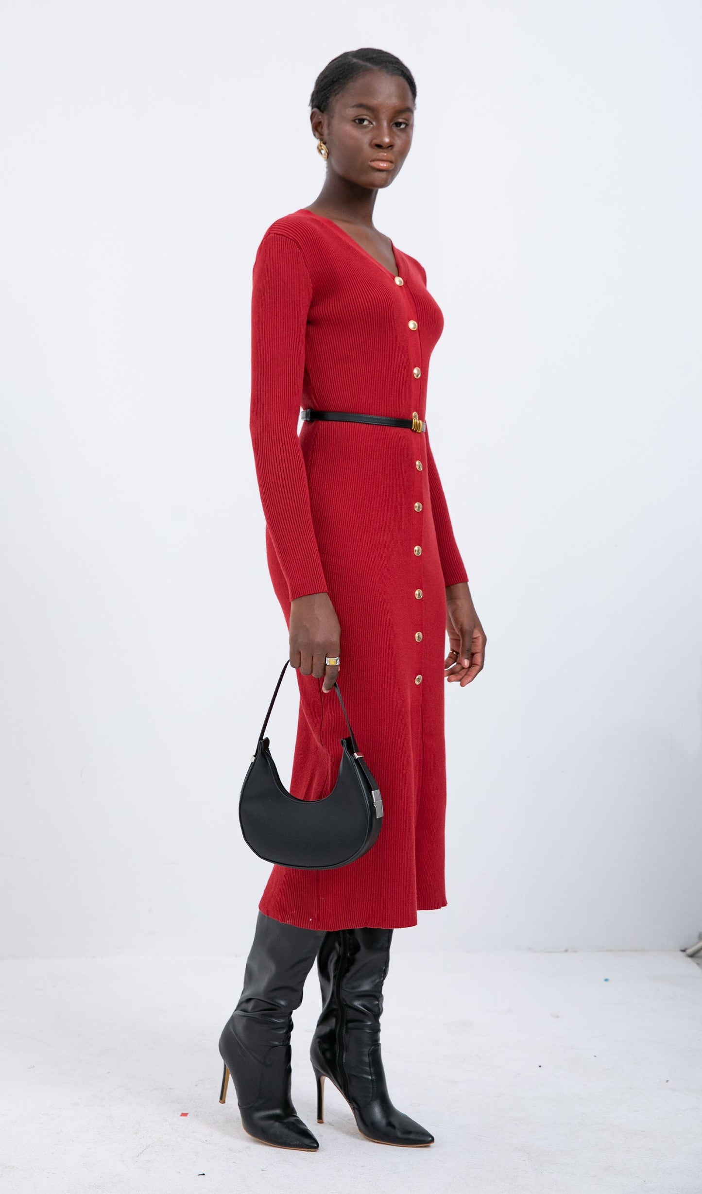 Trendy Red Knitted Midi Dress
