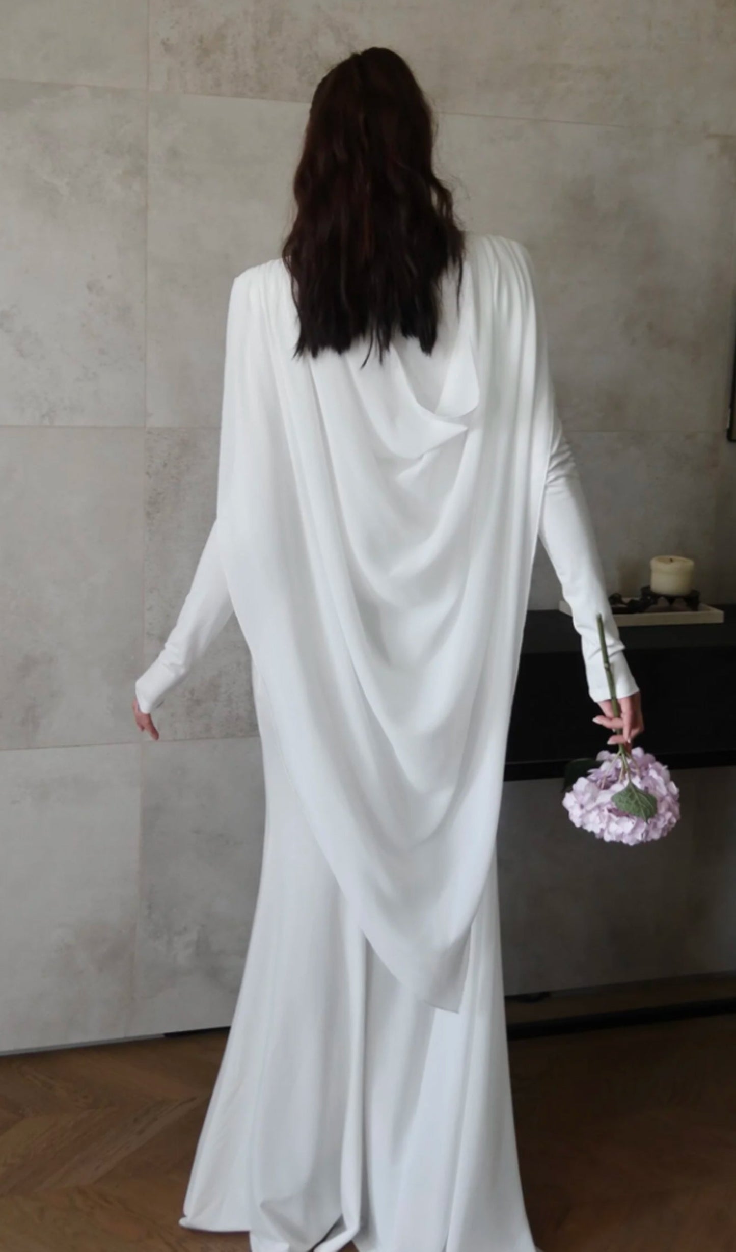 Shawl Ribbon Knotted Maxi Dress In White
