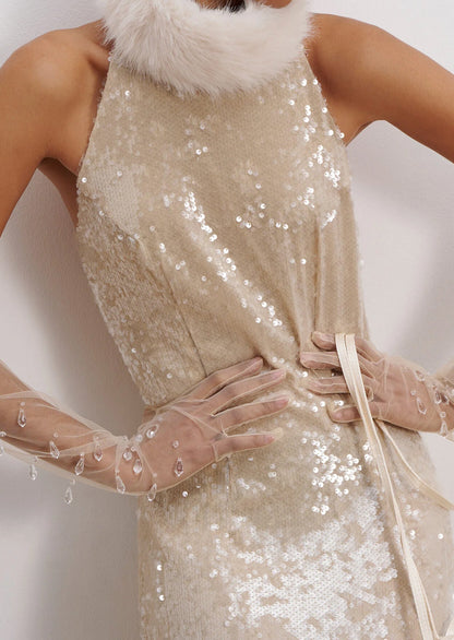 Sequin Maxi Dress With Fur