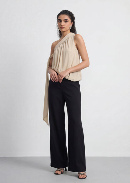 Asymmetrical One Shoulder Ribbon Top