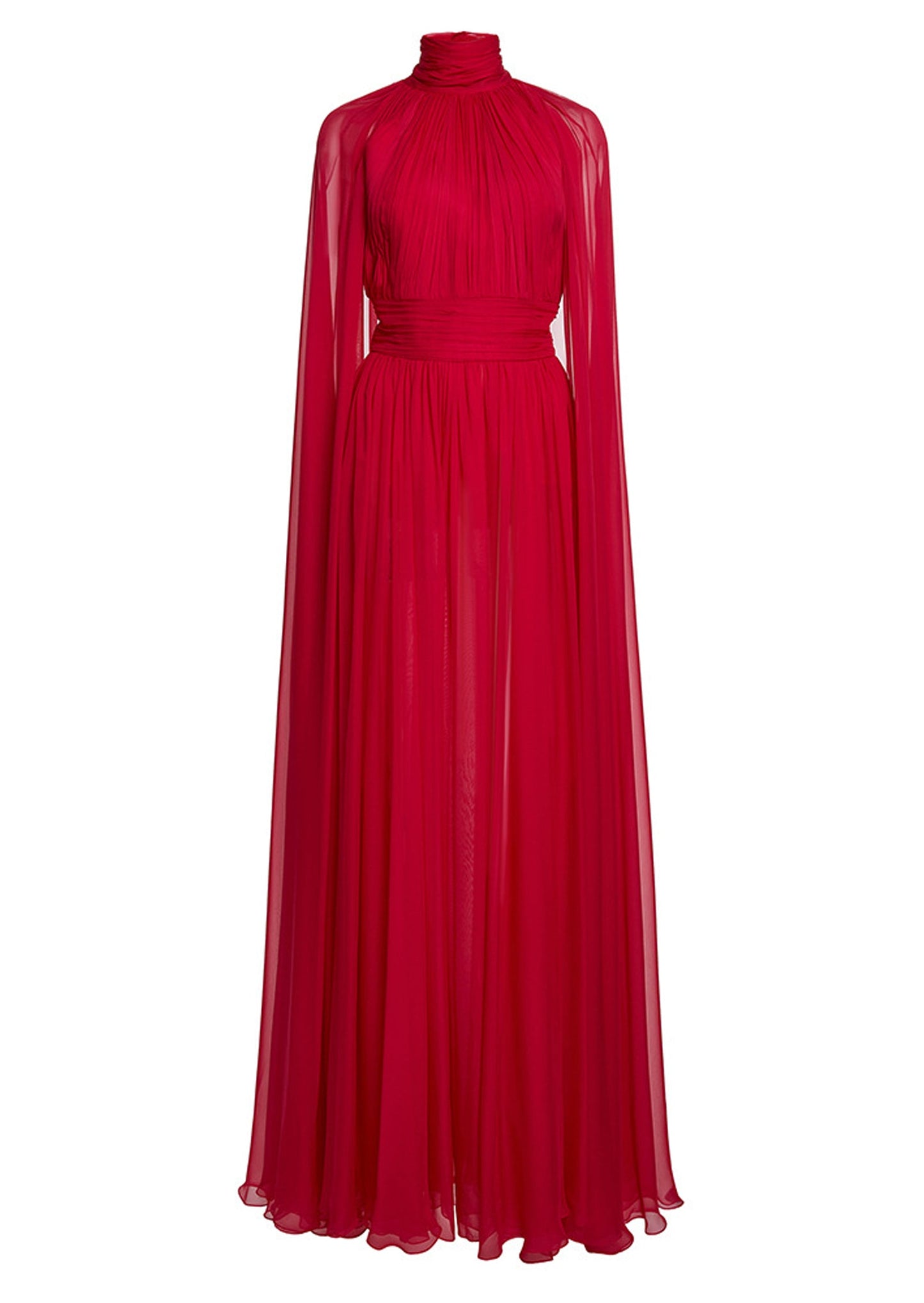 Layali Rose Cape Effect Gathered Chiffon Gown
