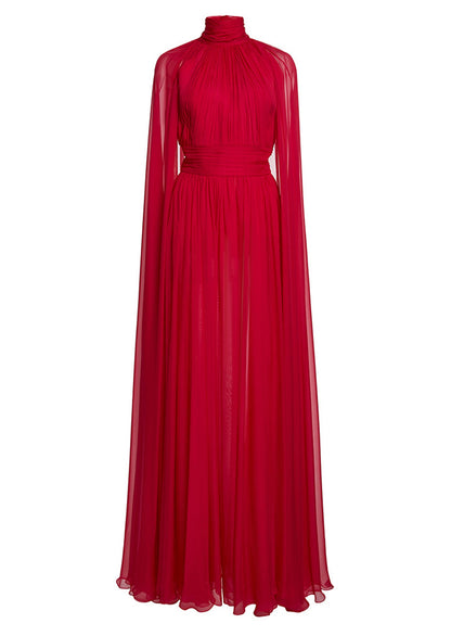 Layali Rose Cape Effect Gathered Chiffon Gown